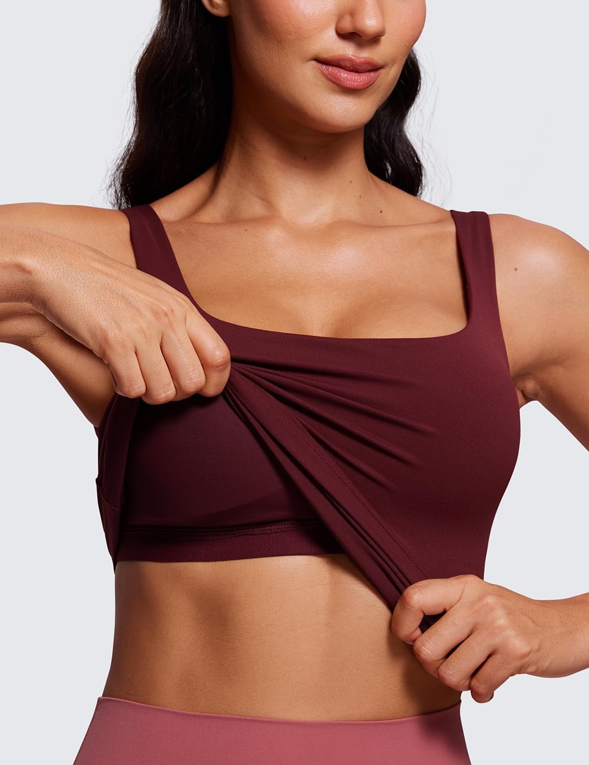 image:imageCRZ YOGA Butterluxe U Neck Tank Tops for Women Padded Athletic Workout Camisole Crop Tops with Built in BraRed Merlot