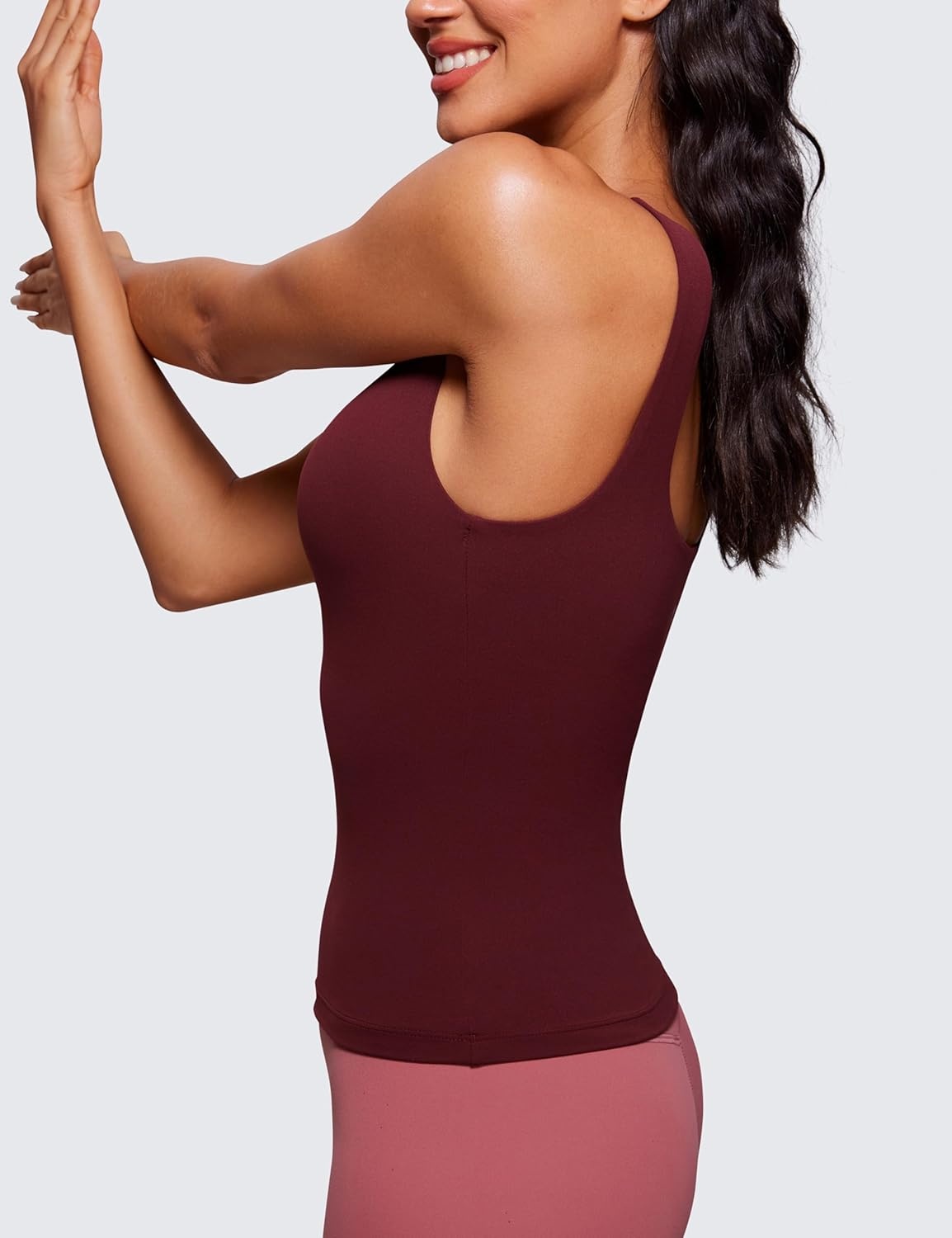 image:imageCRZ YOGA Butterluxe U Neck Tank Tops for Women Padded Athletic Workout Camisole Crop Tops with Built in BraRed Merlot