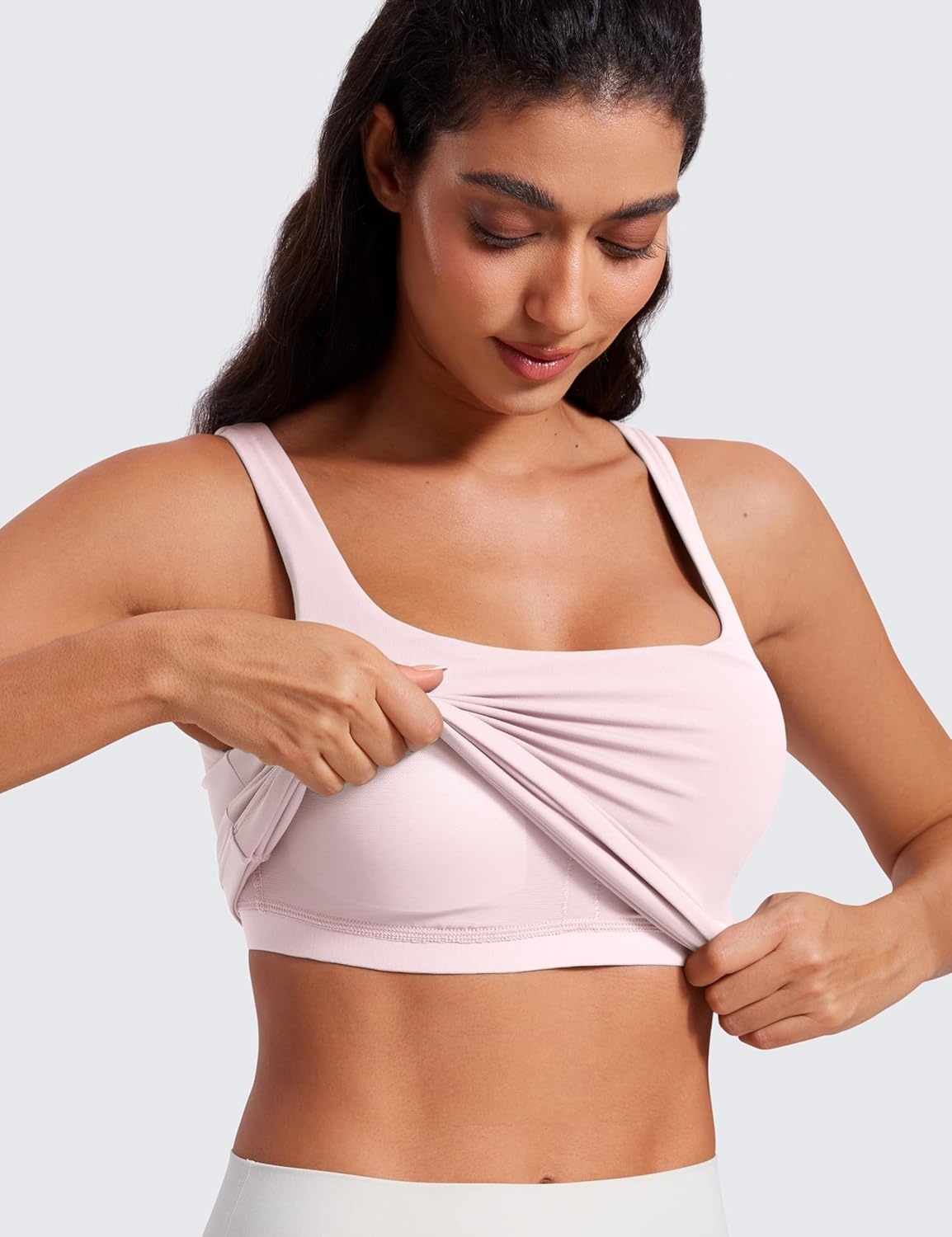 image:imageCRZ YOGA Butterluxe U Neck Tank Tops for Women Padded Athletic Workout Camisole Crop Tops with Built in BraStrawberry Pink