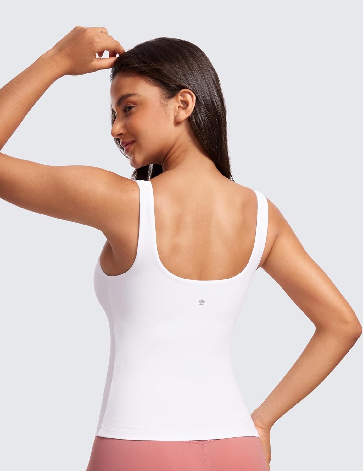 image:imageCRZ YOGA Butterluxe U Neck Tank Tops for Women Padded Athletic Workout Camisole Crop Tops with Built in BraWhite