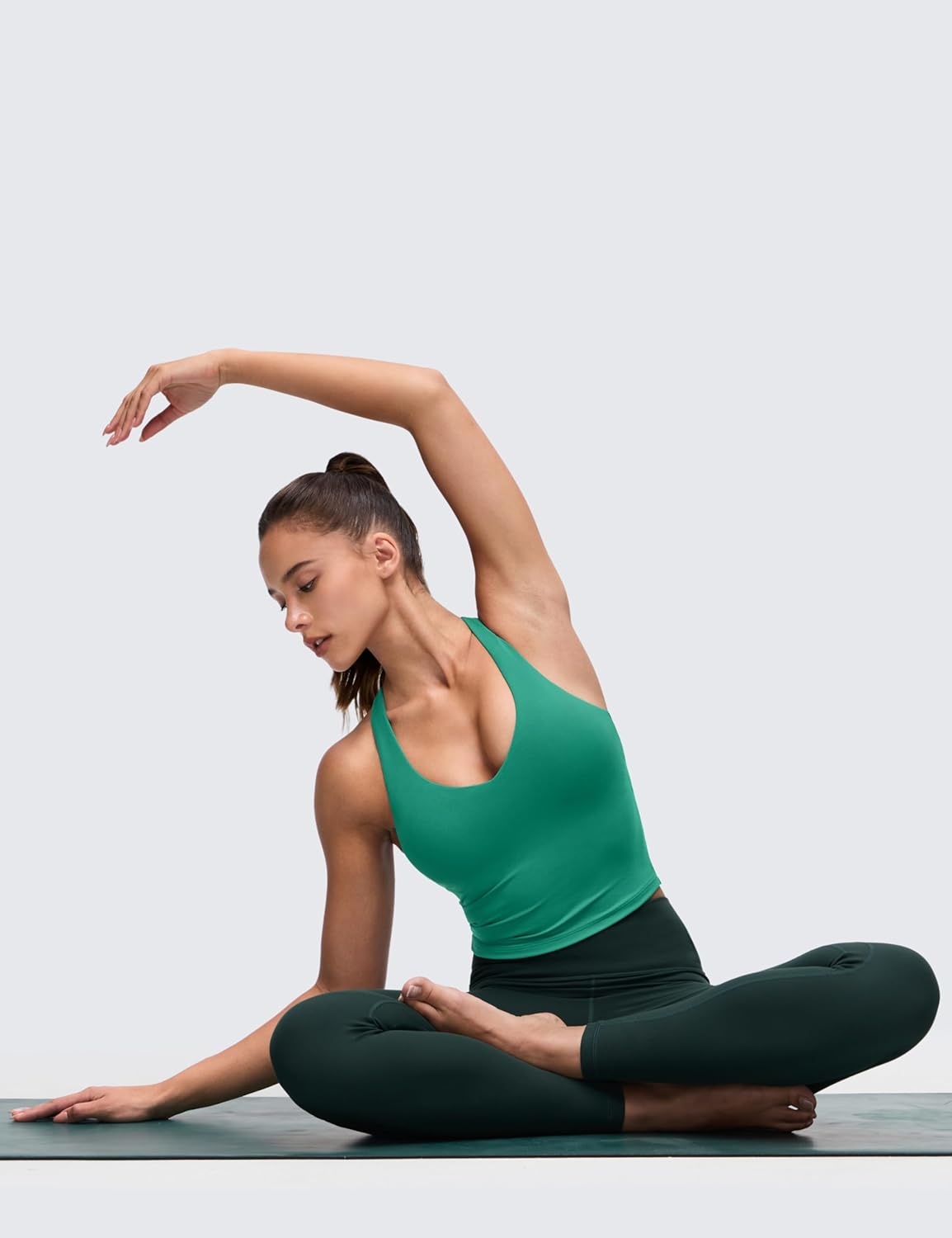 image:imageCRZ YOGA Butterluxe V Neck Racerback Crop Tank Tops for Women Wireless Padded Yoga Longline Sports BraCascadia Green