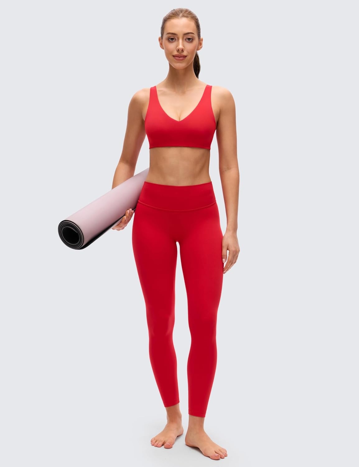 image:imageCRZ YOGA Butterluxe V Neck U Back Sports Bras for Women Low Cut Padded Wireless Basic Yoga TopAurora Red