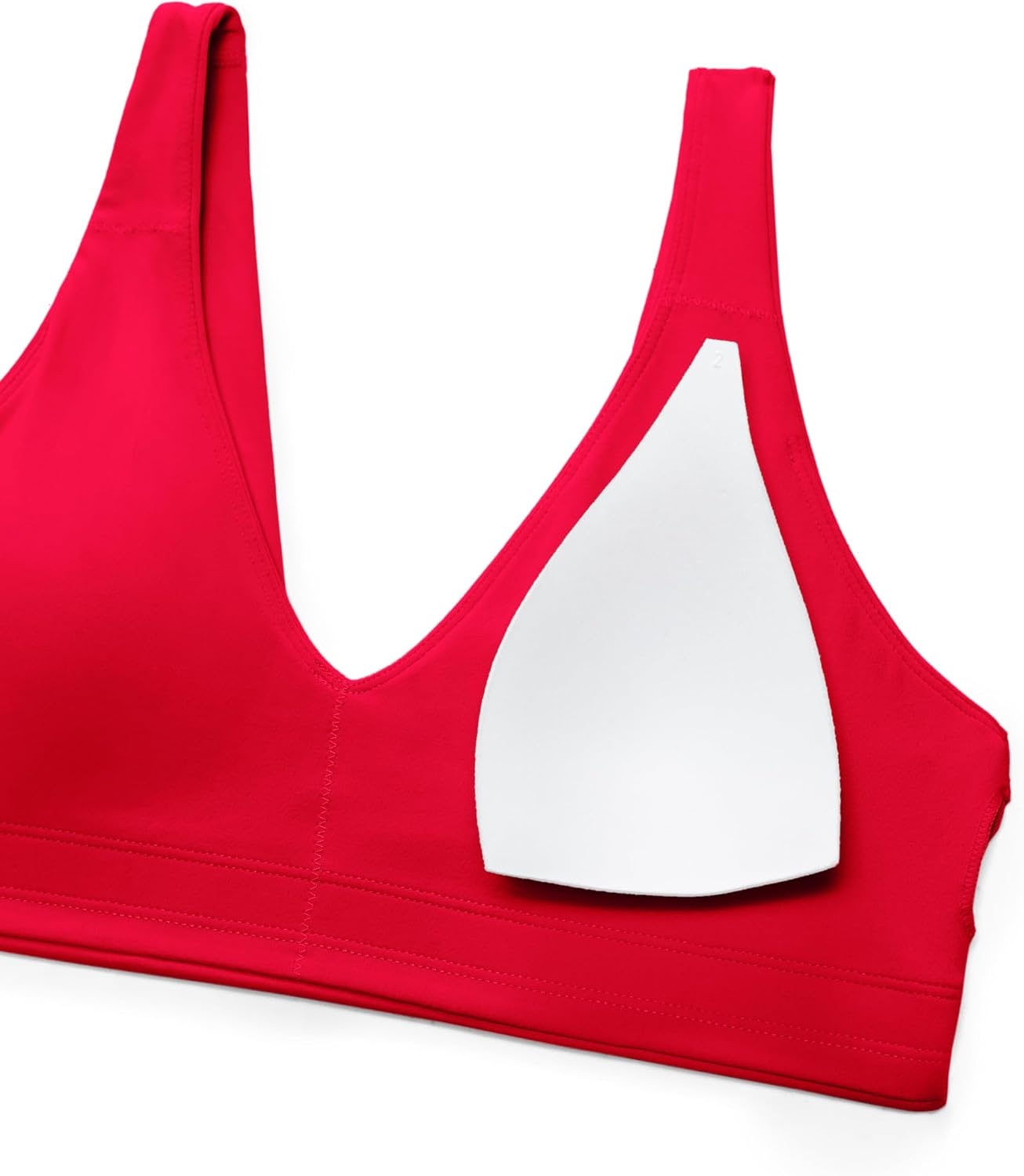 image:imageCRZ YOGA Butterluxe V Neck U Back Sports Bras for Women Low Cut Padded Wireless Basic Yoga TopAurora Red