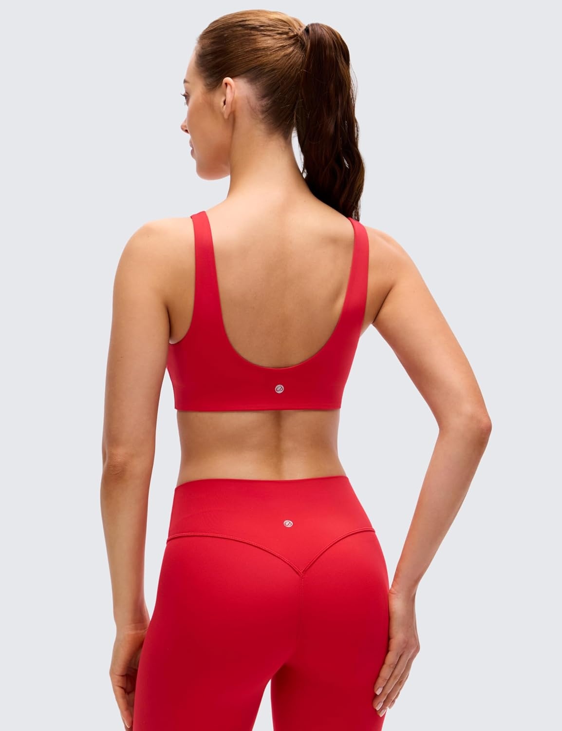 image:imageCRZ YOGA Butterluxe V Neck U Back Sports Bras for Women Low Cut Padded Wireless Basic Yoga TopAurora Red