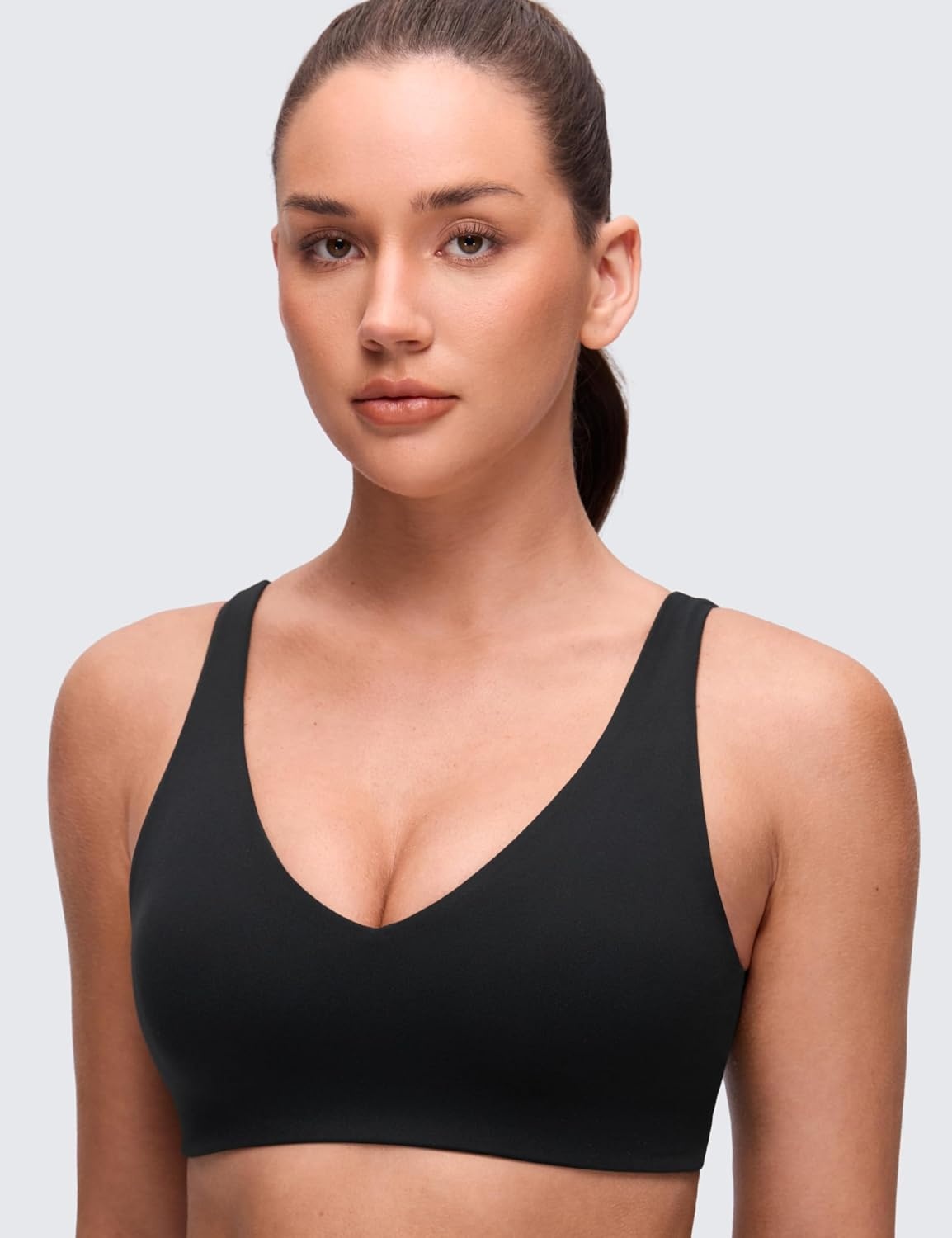 image:imageCRZ YOGA Butterluxe V Neck U Back Sports Bras for Women Low Cut Padded Wireless Basic Yoga TopBlack