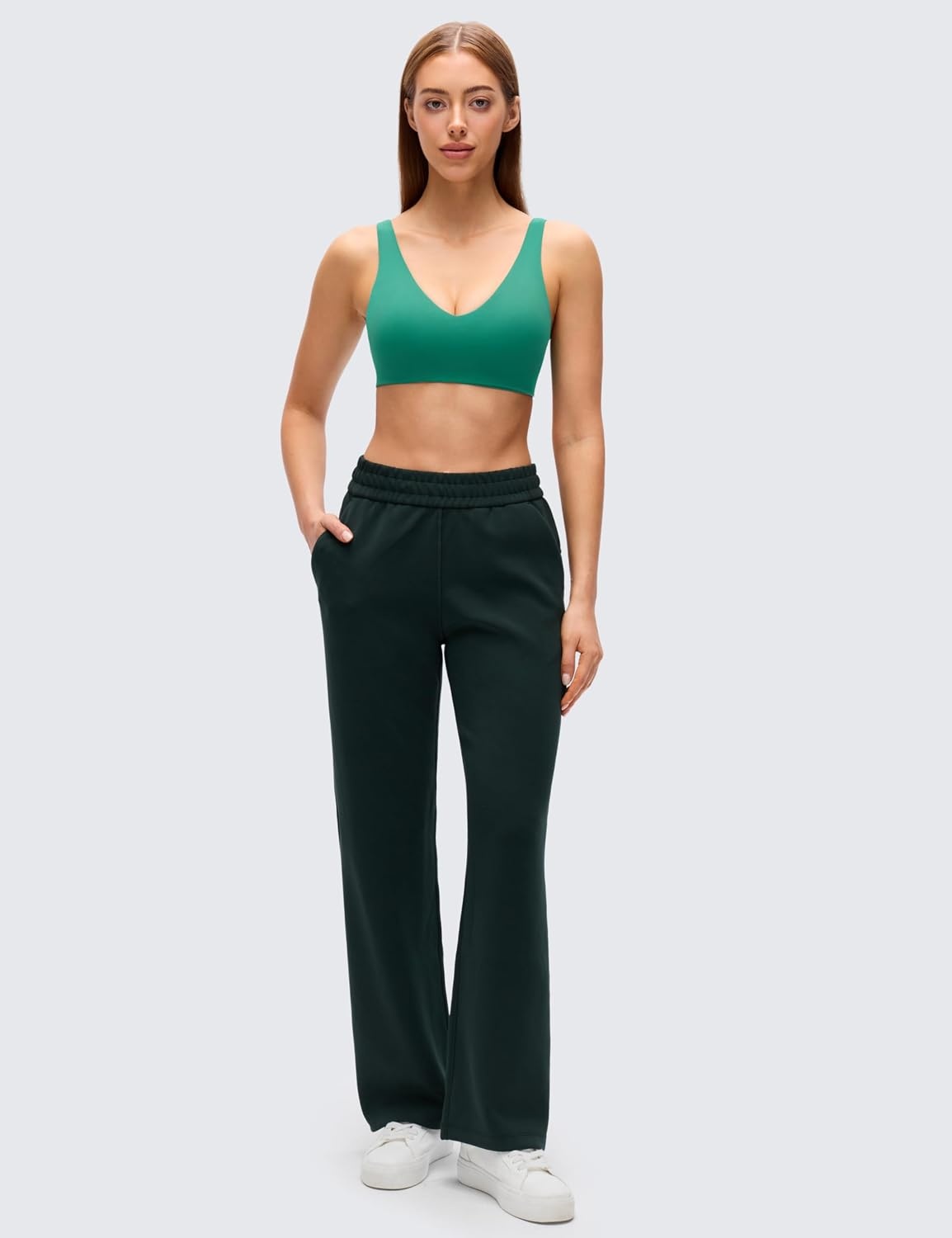 image:imageCRZ YOGA Butterluxe V Neck U Back Sports Bras for Women Low Cut Padded Wireless Basic Yoga TopCascadia Green