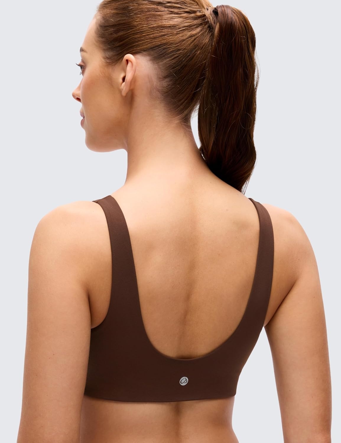 image:imageCRZ YOGA Butterluxe V Neck U Back Sports Bras for Women Low Cut Padded Wireless Basic Yoga TopLava Brown