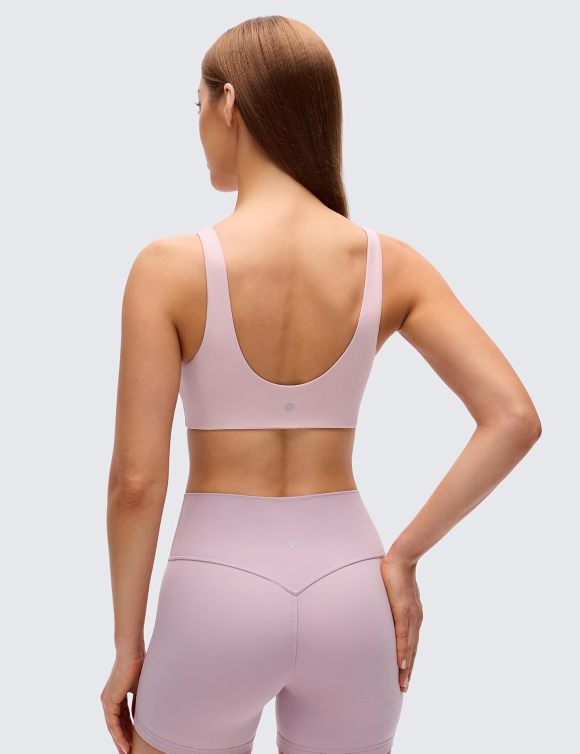 image:imageCRZ YOGA Butterluxe V Neck U Back Sports Bras for Women Low Cut Padded Wireless Basic Yoga TopPink Haze