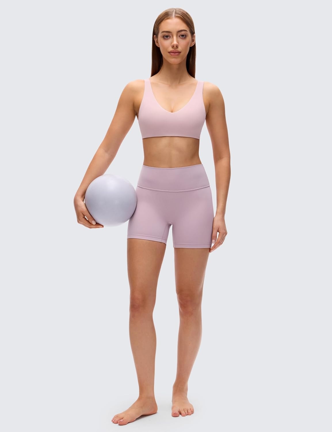 image:imageCRZ YOGA Butterluxe V Neck U Back Sports Bras for Women Low Cut Padded Wireless Basic Yoga TopPink Haze