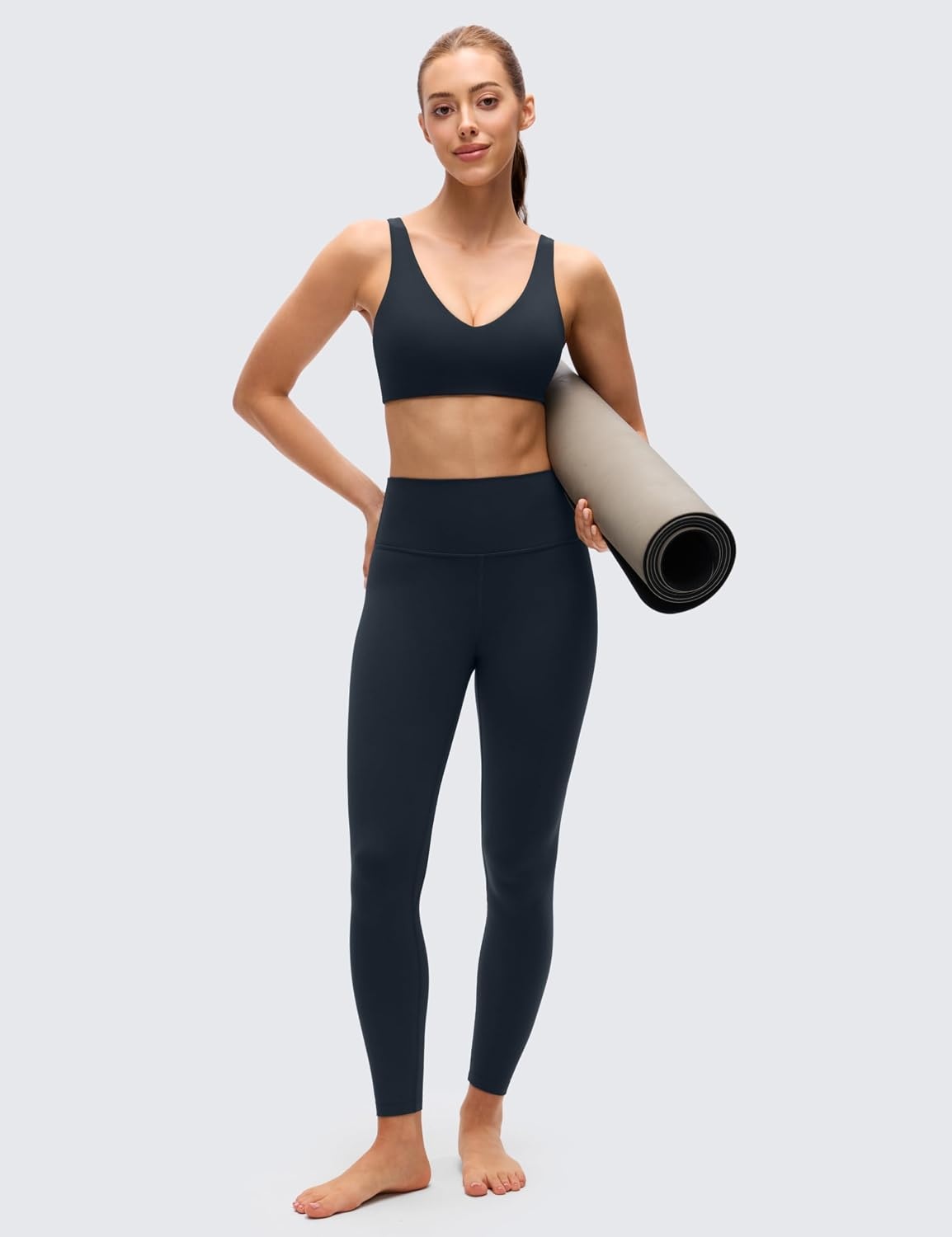 image:imageCRZ YOGA Butterluxe V Neck U Back Sports Bras for Women Low Cut Padded Wireless Basic Yoga TopTrue Navy