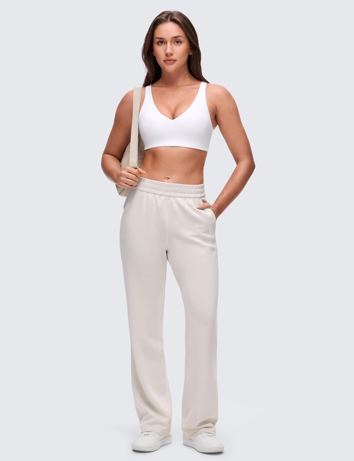 image:imageCRZ YOGA Butterluxe V Neck U Back Sports Bras for Women Low Cut Padded Wireless Basic Yoga TopWhite