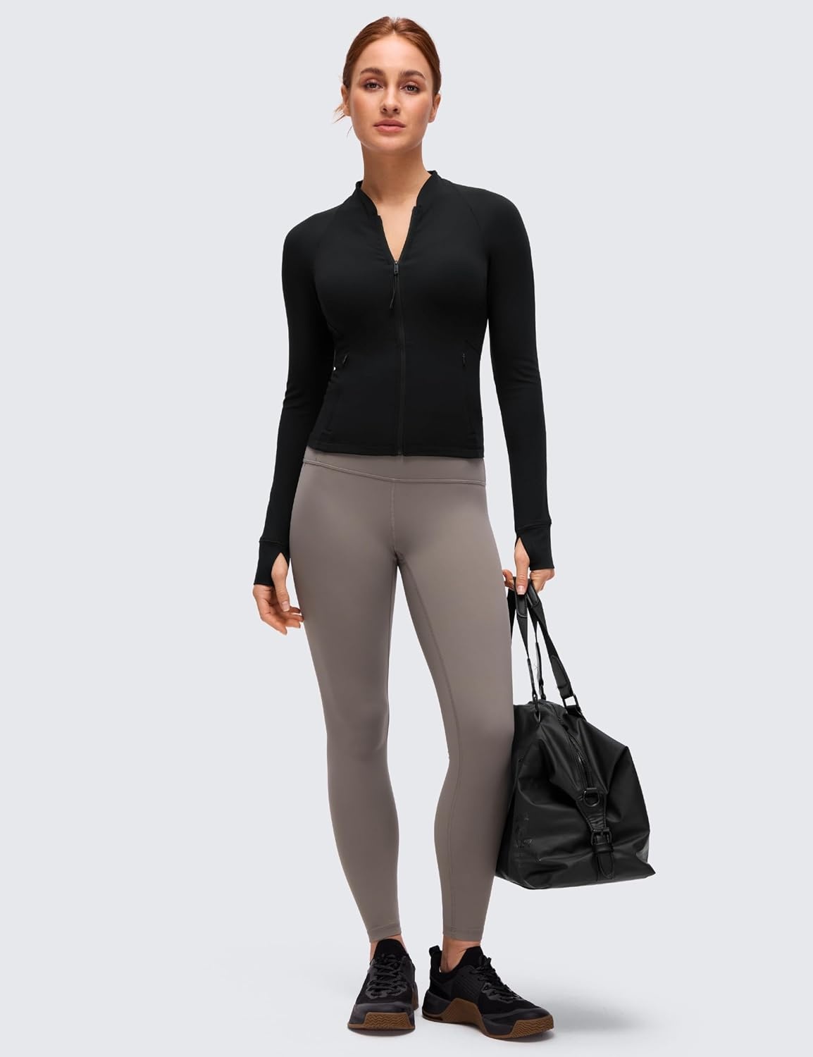 image:imageCRZ YOGA Butterluxe VNeck Jackets for Women Full Zip Athletic Track Tops with Thumb Holes PocketsBlack