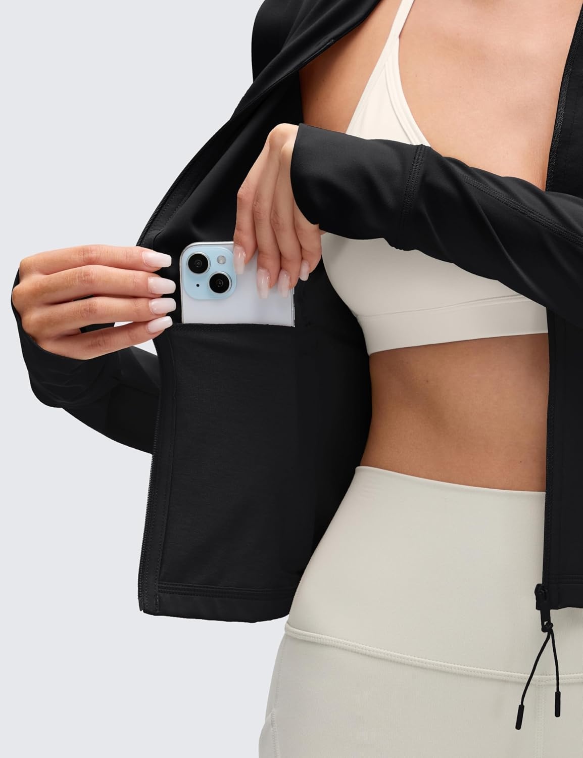 image:imageCRZ YOGA Butterluxe VNeck Jackets for Women Full Zip Athletic Track Tops with Thumb Holes PocketsBlack