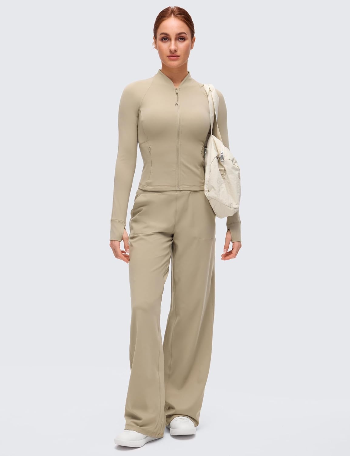 image:imageCRZ YOGA Butterluxe VNeck Jackets for Women Full Zip Athletic Track Tops with Thumb Holes PocketsOak