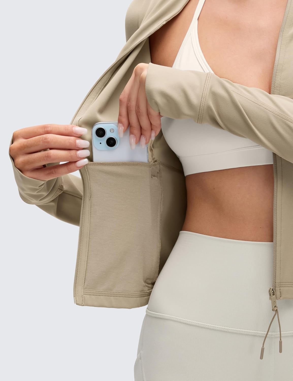 image:imageCRZ YOGA Butterluxe VNeck Jackets for Women Full Zip Athletic Track Tops with Thumb Holes PocketsOak