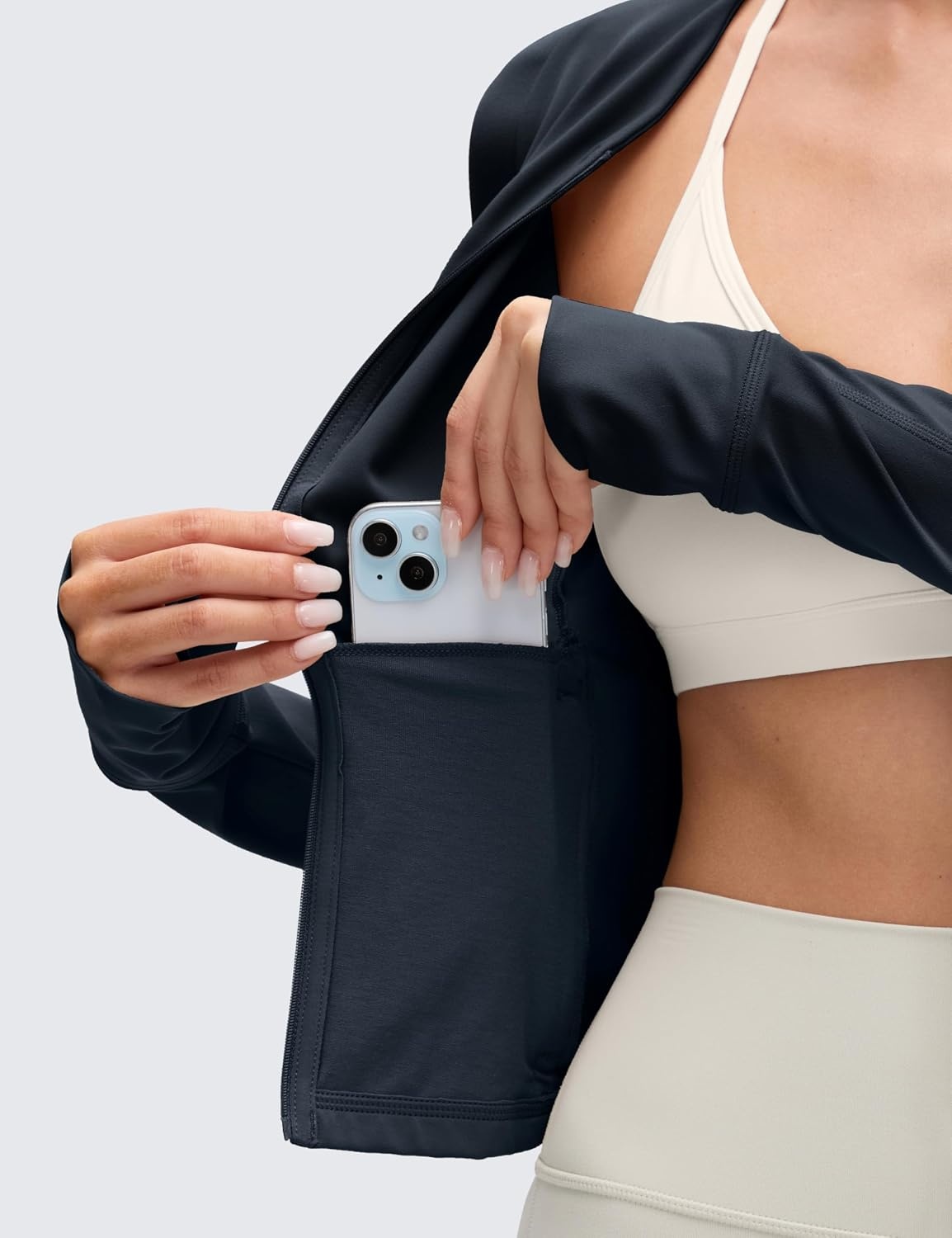 image:imageCRZ YOGA Butterluxe VNeck Jackets for Women Full Zip Athletic Track Tops with Thumb Holes PocketsTrue Navy