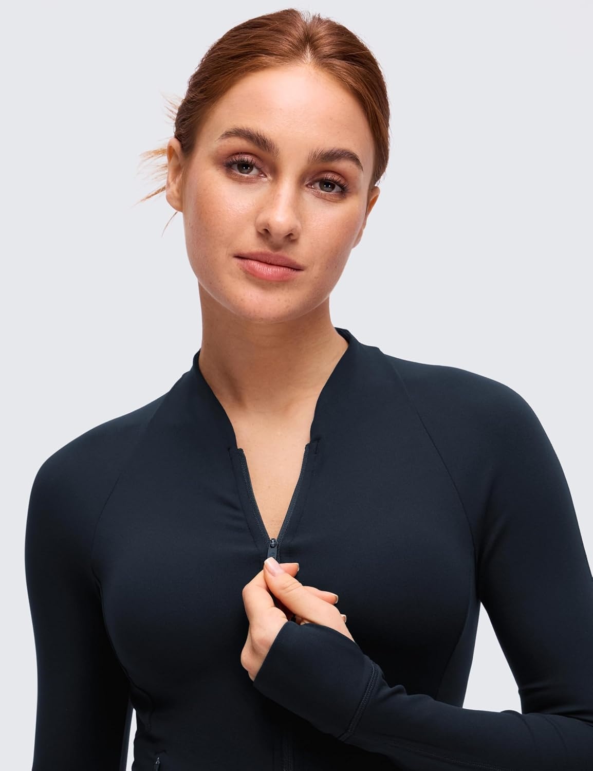 image:imageCRZ YOGA Butterluxe VNeck Jackets for Women Full Zip Athletic Track Tops with Thumb Holes PocketsTrue Navy