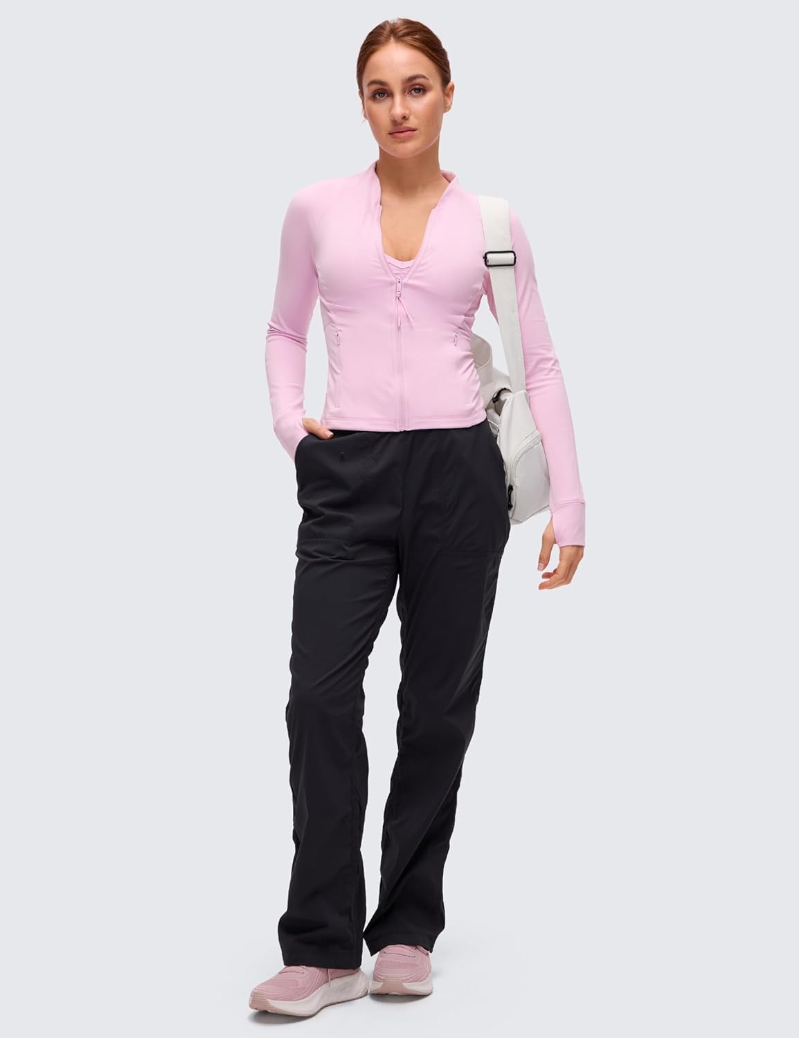 image:imageCRZ YOGA Butterluxe VNeck Jackets for Women Full Zip Athletic Track Tops with Thumb Holes PocketsVita Pink