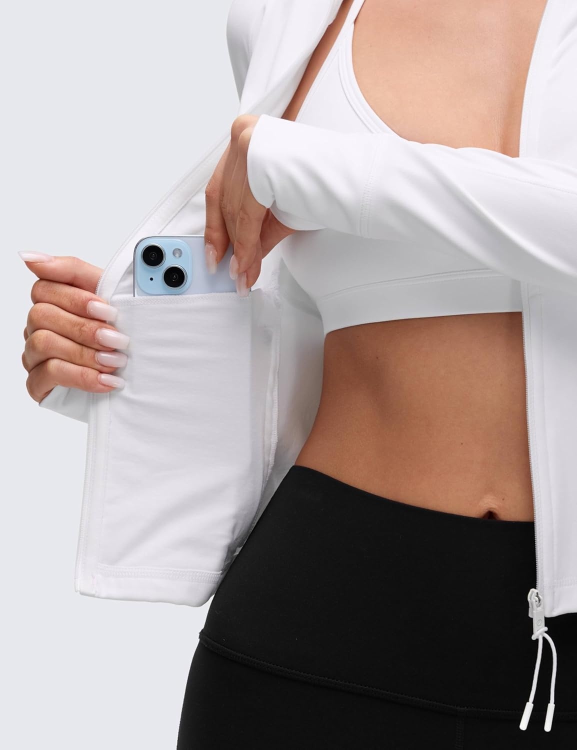 image:imageCRZ YOGA Butterluxe VNeck Jackets for Women Full Zip Athletic Track Tops with Thumb Holes PocketsWhite