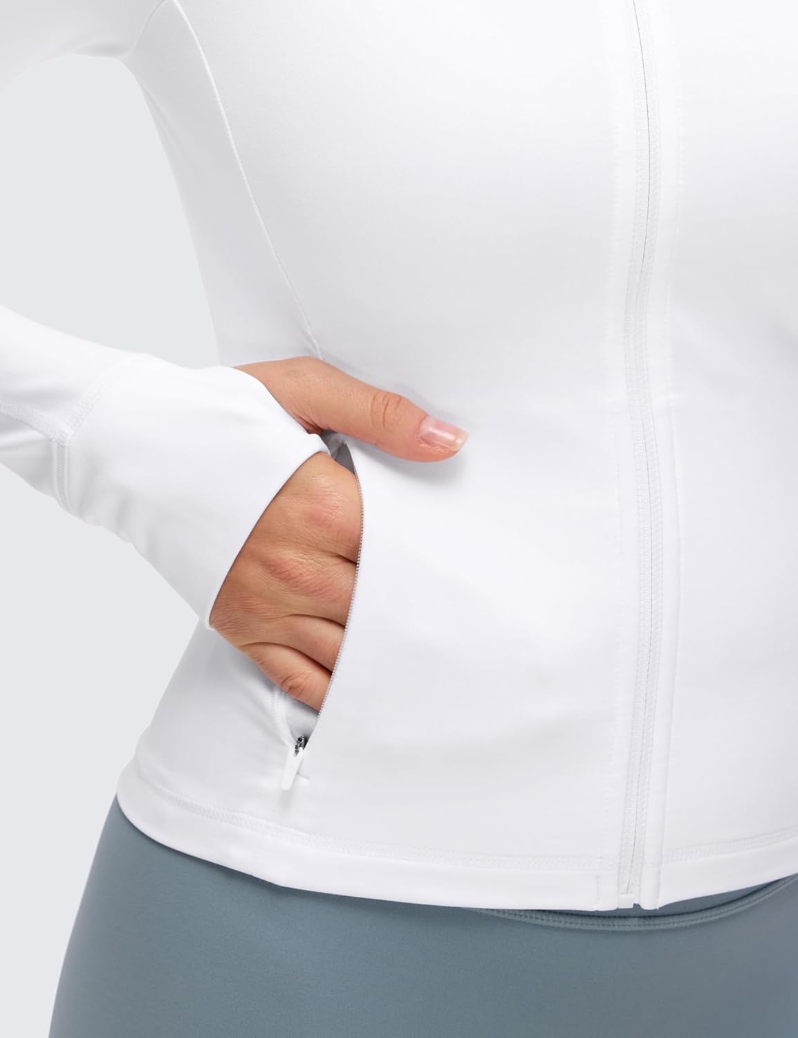 image:imageCRZ YOGA Butterluxe VNeck Jackets for Women Full Zip Athletic Track Tops with Thumb Holes PocketsWhite