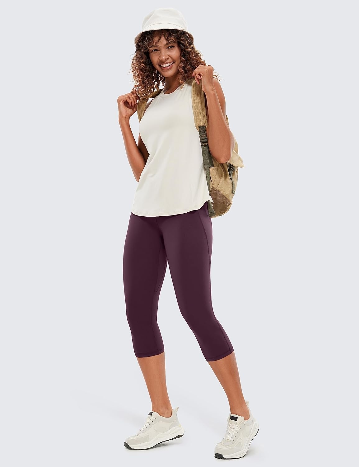 image:imageCRZ YOGA Butterluxe Workout Capri Leggings Pockets 19 High Waisted Gym Womens Yoga Crop Pants Buttery SoftDeep Purple