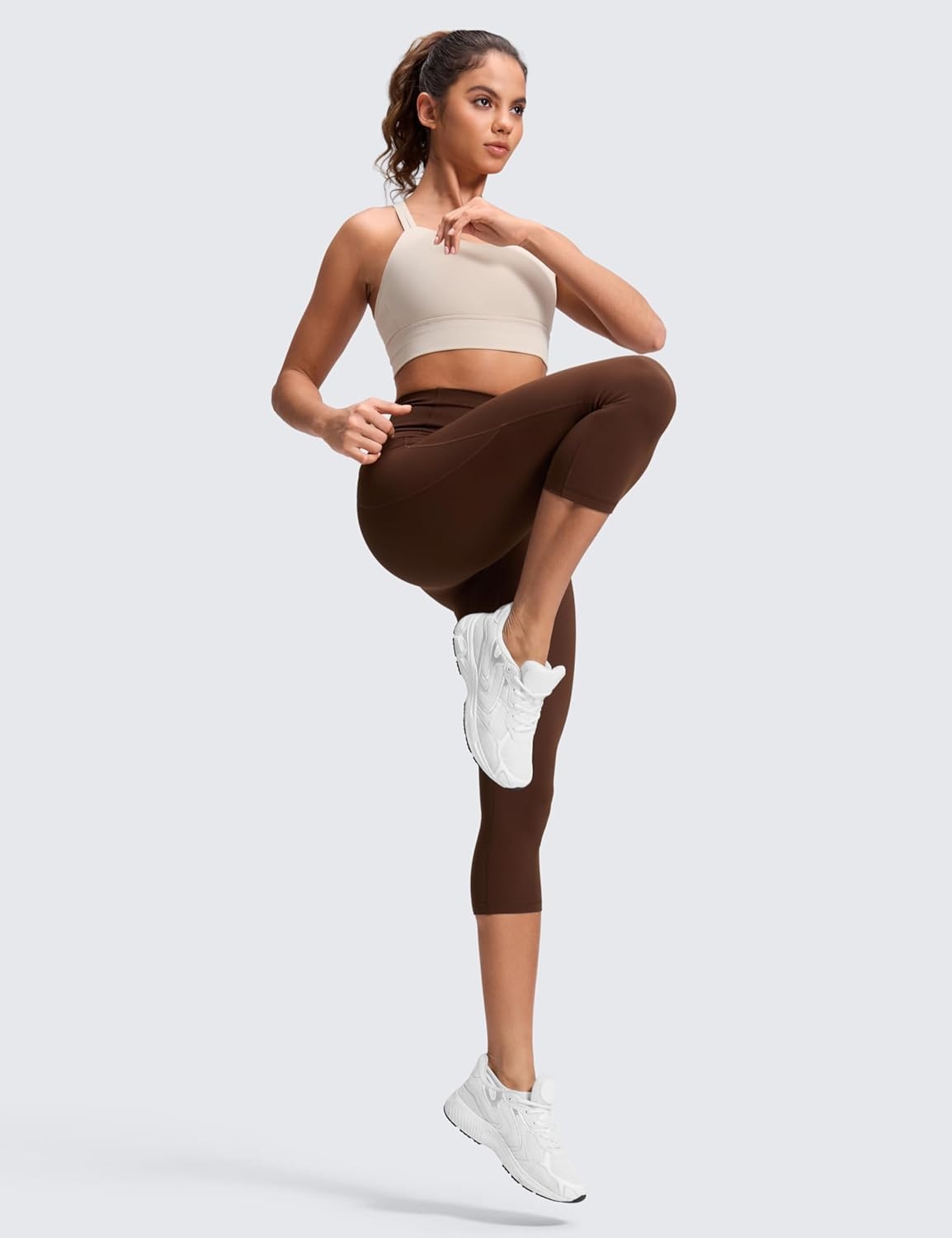 image:imageCRZ YOGA Butterluxe Workout Capri Leggings Pockets 19 High Waisted Gym Womens Yoga Crop Pants Buttery SoftLava Brown