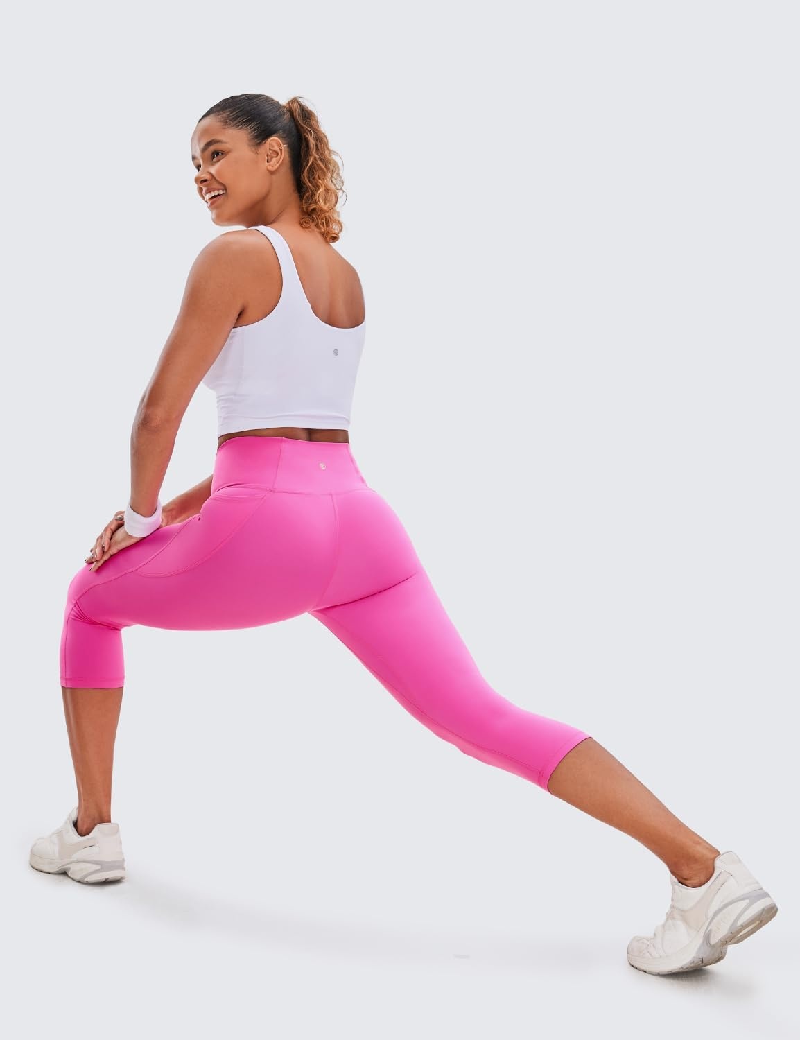 image:imageCRZ YOGA Butterluxe Workout Capri Leggings Pockets 19 High Waisted Gym Womens Yoga Crop Pants Buttery SoftNeon Light Purple