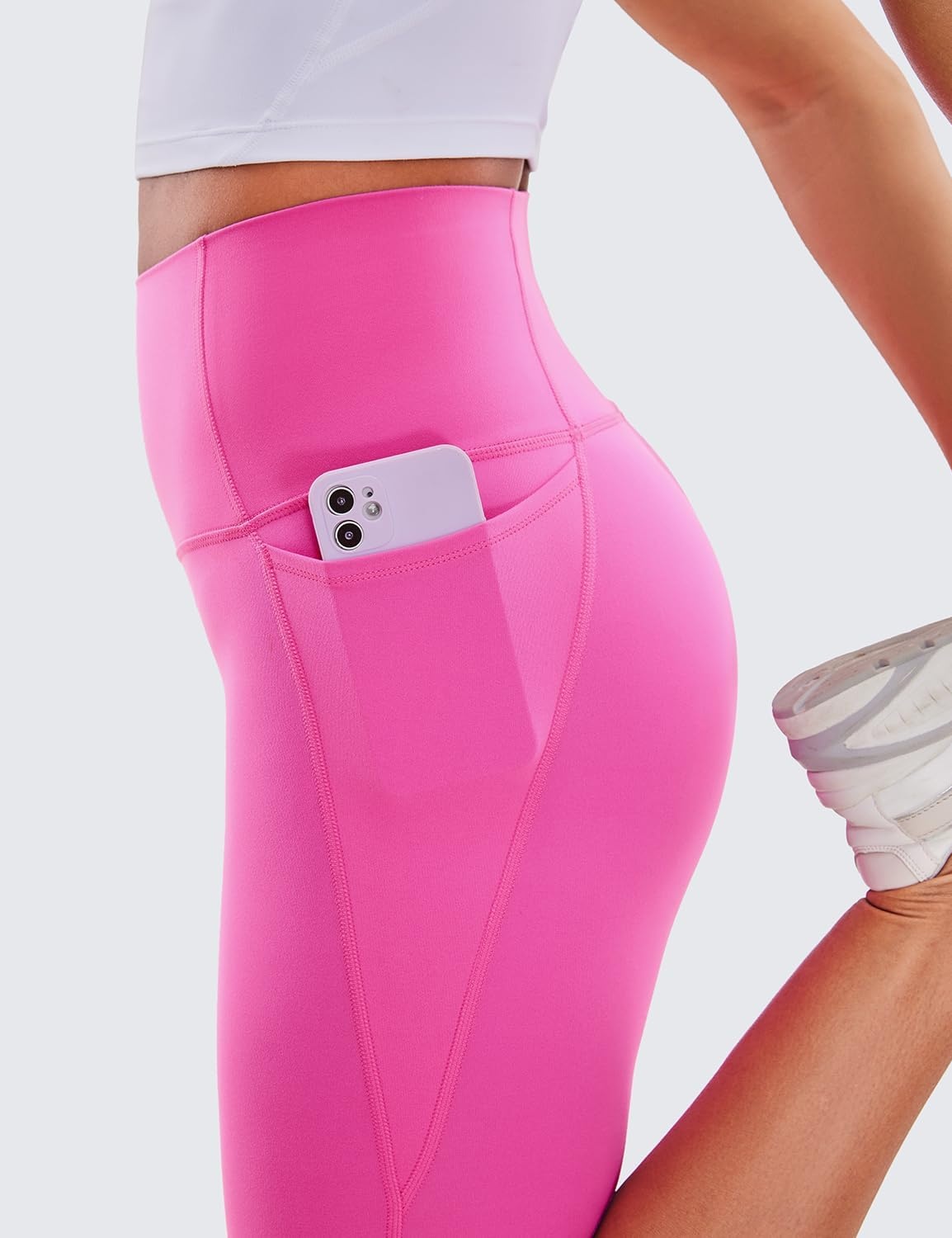 image:imageCRZ YOGA Butterluxe Workout Capri Leggings Pockets 19 High Waisted Gym Womens Yoga Crop Pants Buttery SoftNeon Light Purple