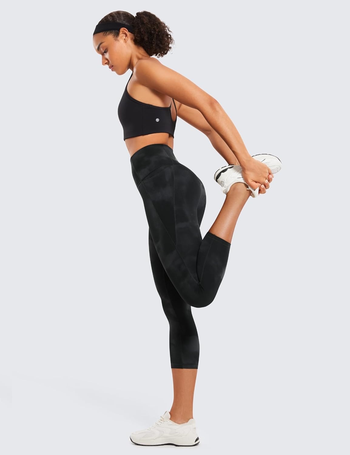 image:imageCRZ YOGA Butterluxe Workout Capri Leggings Pockets 21 High Waisted Gym Athletic Womens Crop YogaBlack Tie Dye Flowers