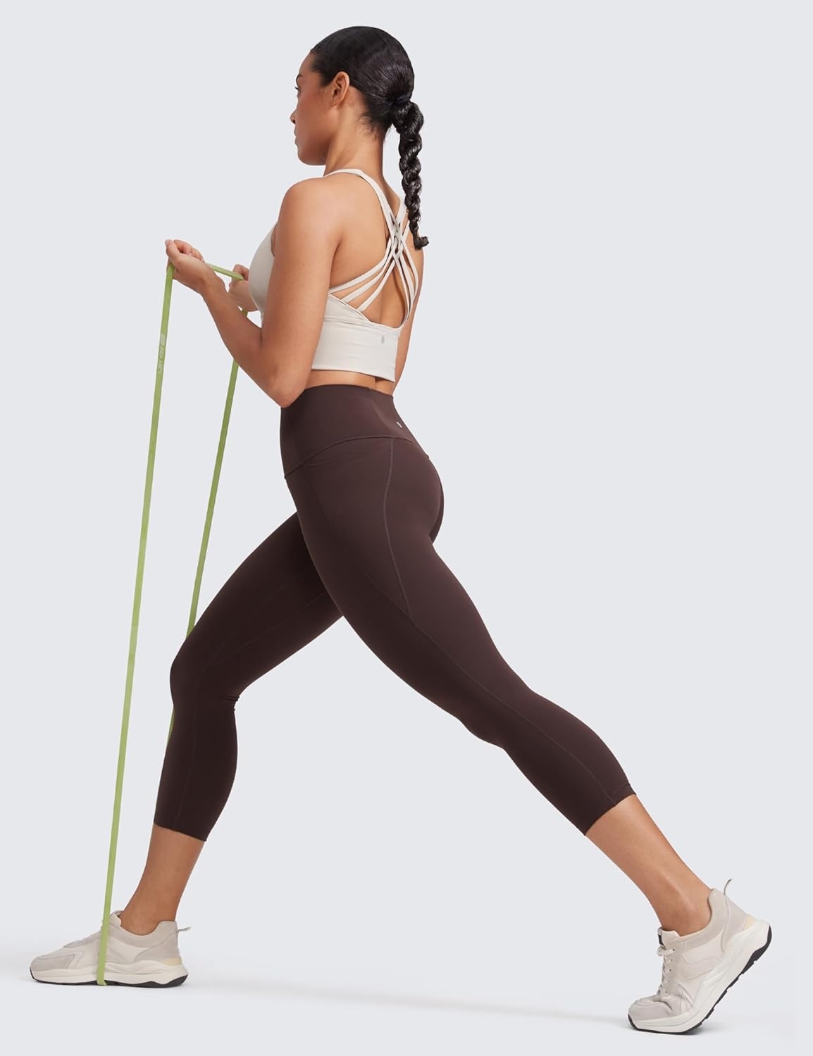image:imageCRZ YOGA Butterluxe Workout Capri Leggings Pockets 21 High Waisted Gym Athletic Womens Crop YogaHot Fudge Brown