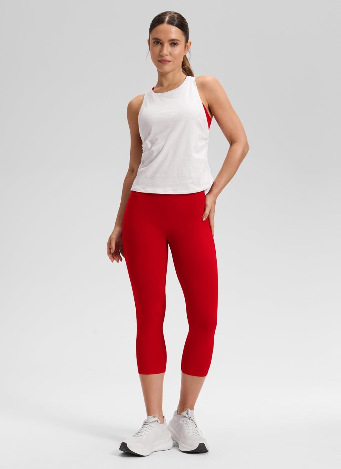 image:imageCRZ YOGA Butterluxe Workout Capri Leggings Pockets 21 High Waisted Gym Athletic Womens Crop YogaRed Chili