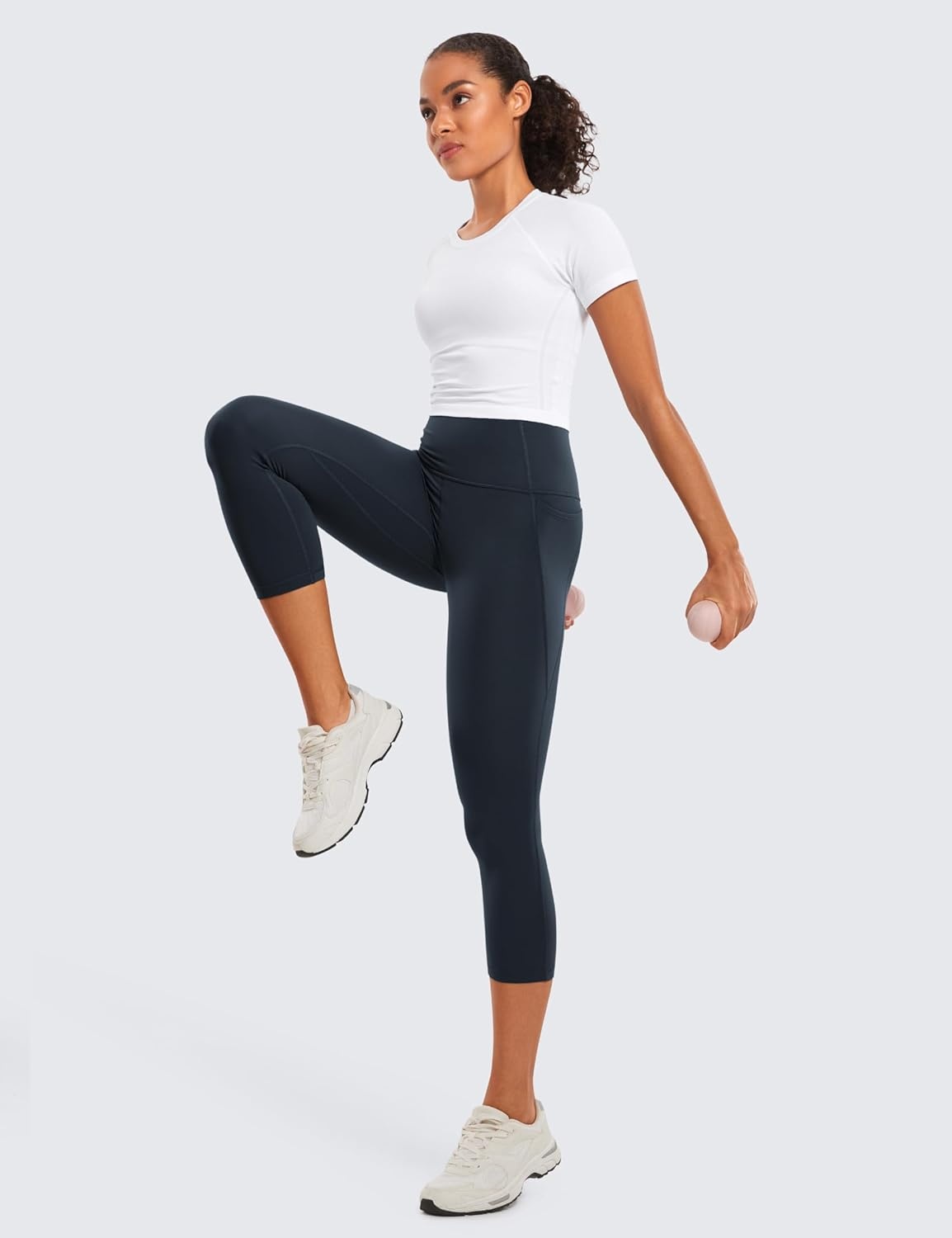 image:imageCRZ YOGA Butterluxe Workout Capri Leggings Pockets 21 High Waisted Gym Athletic Womens Crop YogaTrue Navy