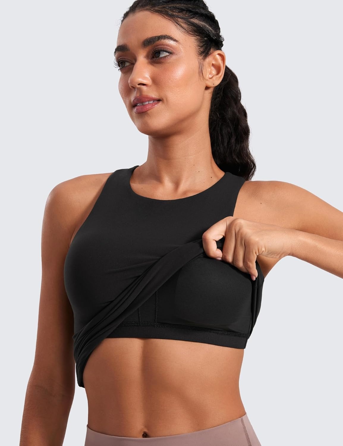 image:imageCRZ YOGA Butterluxe Workout Tank Tops for Women Racerback Padded High Neck Yoga Athletic Shirt with Built in BraBlack