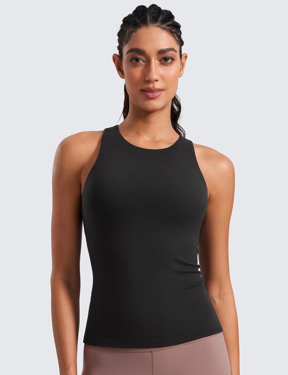 image:imageCRZ YOGA Butterluxe Workout Tank Tops for Women Racerback Padded High Neck Yoga Athletic Shirt with Built in BraBlack