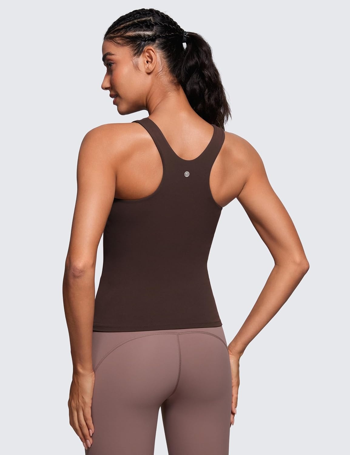 image:imageCRZ YOGA Butterluxe Workout Tank Tops for Women Racerback Padded High Neck Yoga Athletic Shirt with Built in BraHot Fudge Brown