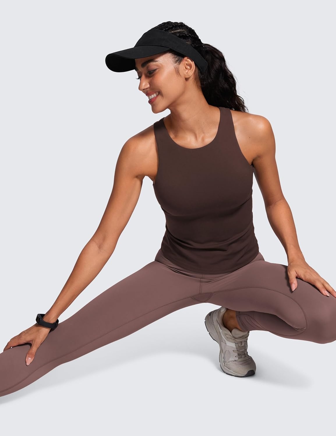 image:imageCRZ YOGA Butterluxe Workout Tank Tops for Women Racerback Padded High Neck Yoga Athletic Shirt with Built in BraHot Fudge Brown