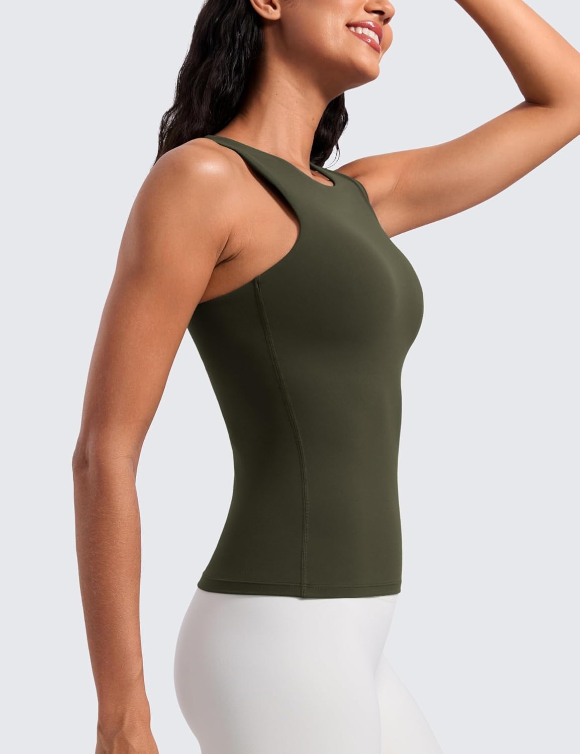 image:imageCRZ YOGA Butterluxe Workout Tank Tops for Women Racerback Padded High Neck Yoga Athletic Shirt with Built in BraOlive Green