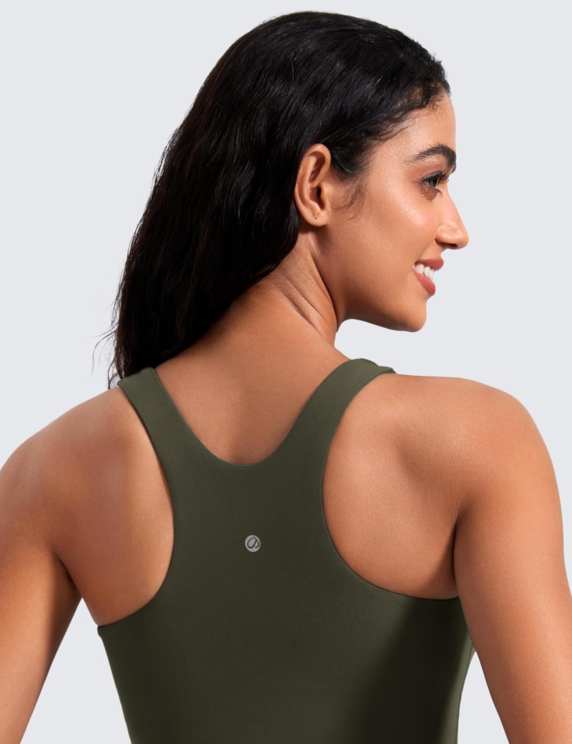 image:imageCRZ YOGA Butterluxe Workout Tank Tops for Women Racerback Padded High Neck Yoga Athletic Shirt with Built in BraOlive Green
