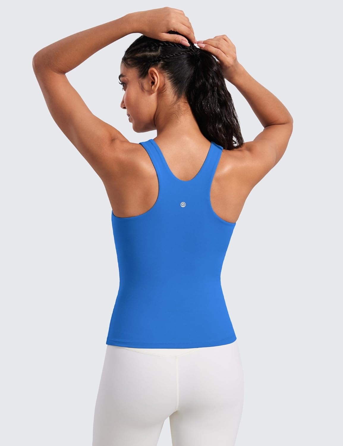 image:imageCRZ YOGA Butterluxe Workout Tank Tops for Women Racerback Padded High Neck Yoga Athletic Shirt with Built in BraSparkle Blue