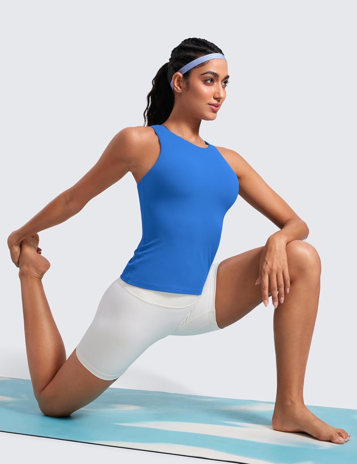 image:imageCRZ YOGA Butterluxe Workout Tank Tops for Women Racerback Padded High Neck Yoga Athletic Shirt with Built in BraSparkle Blue