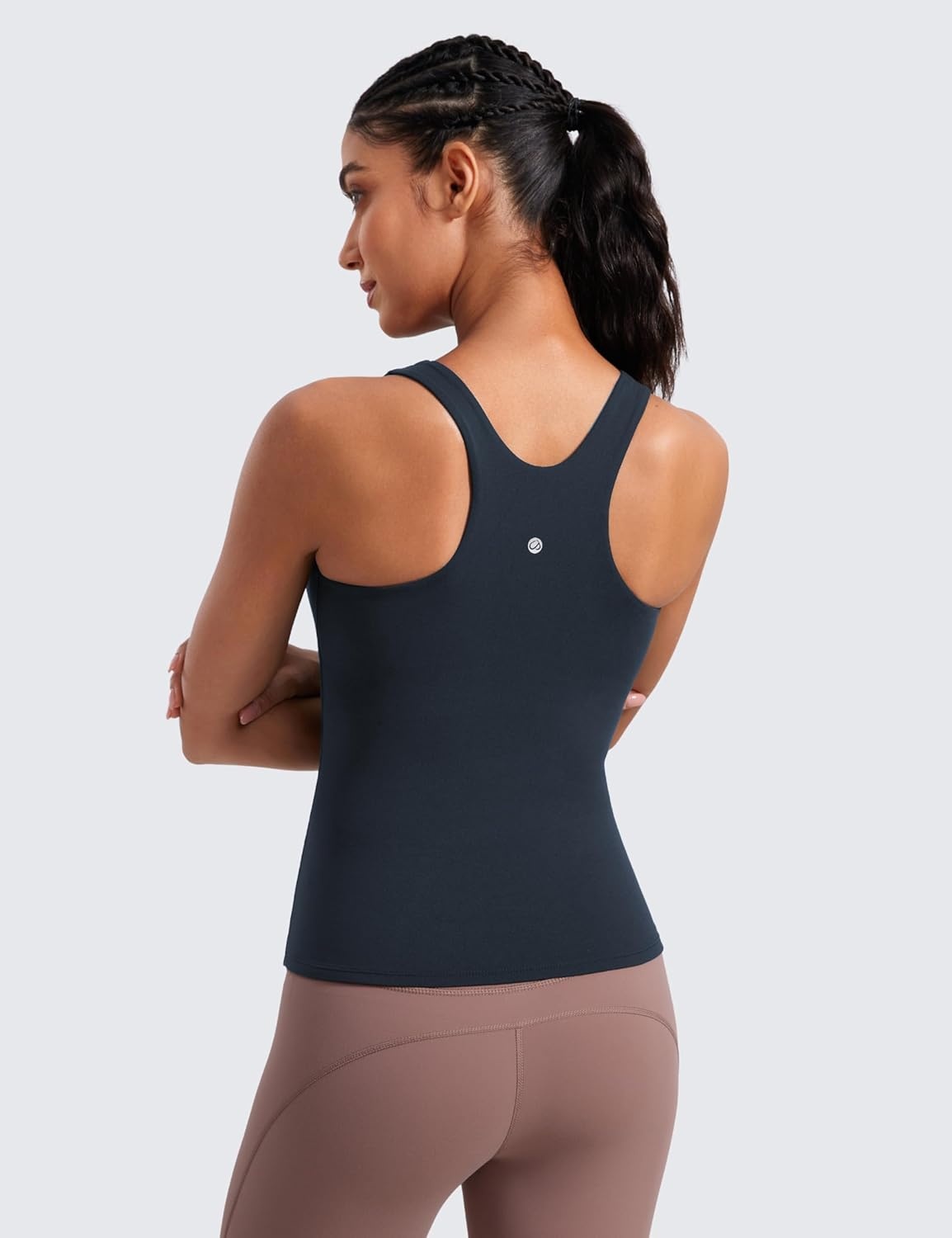 image:imageCRZ YOGA Butterluxe Workout Tank Tops for Women Racerback Padded High Neck Yoga Athletic Shirt with Built in BraTrue Navy