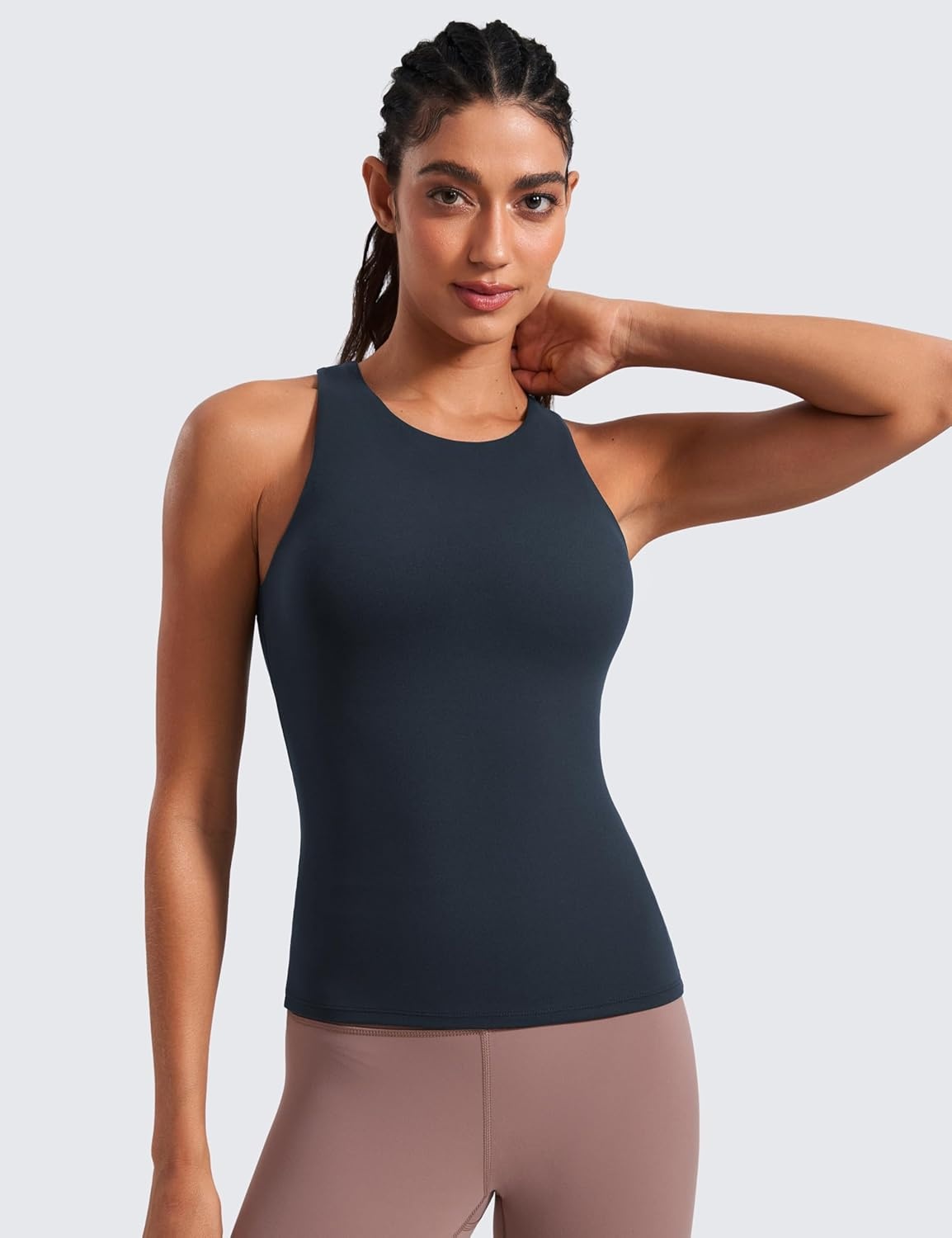 image:imageCRZ YOGA Butterluxe Workout Tank Tops for Women Racerback Padded High Neck Yoga Athletic Shirt with Built in BraTrue Navy
