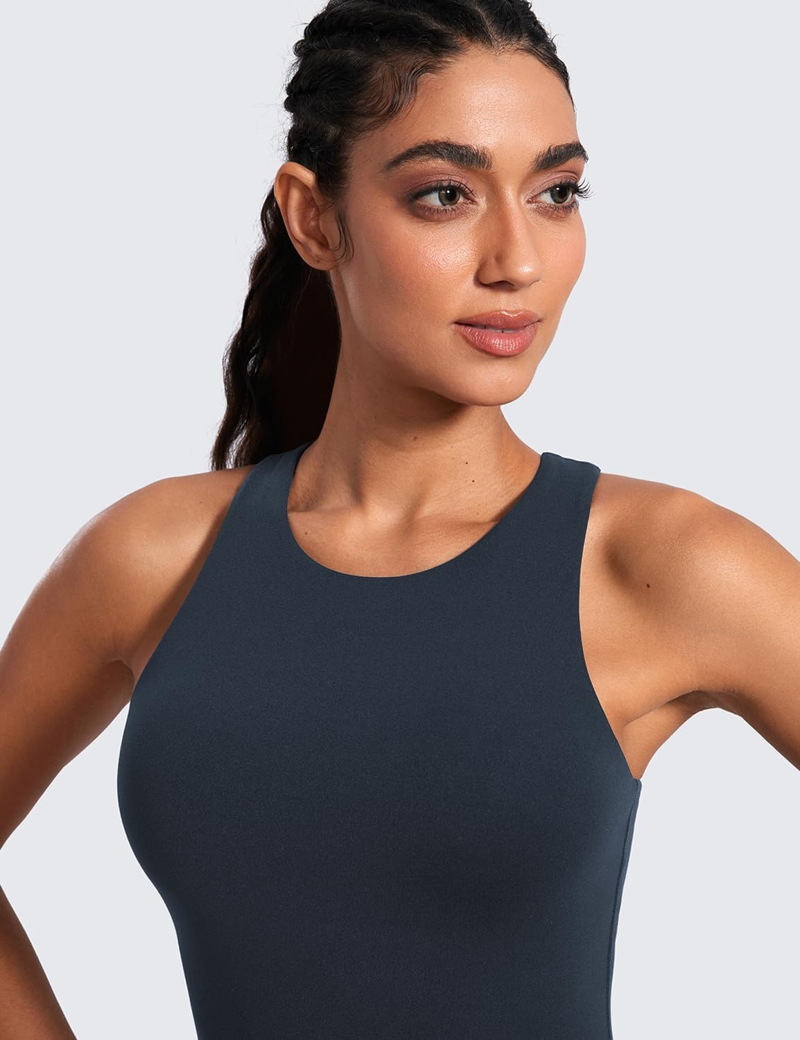 image:imageCRZ YOGA Butterluxe Workout Tank Tops for Women Racerback Padded High Neck Yoga Athletic Shirt with Built in BraTrue Navy