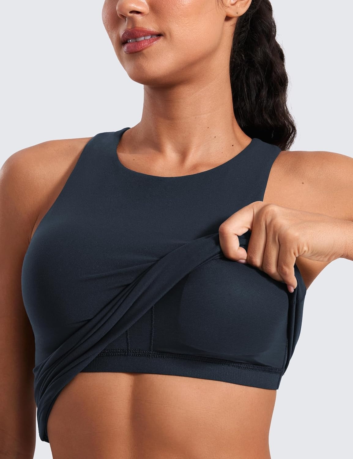 image:imageCRZ YOGA Butterluxe Workout Tank Tops for Women Racerback Padded High Neck Yoga Athletic Shirt with Built in BraTrue Navy