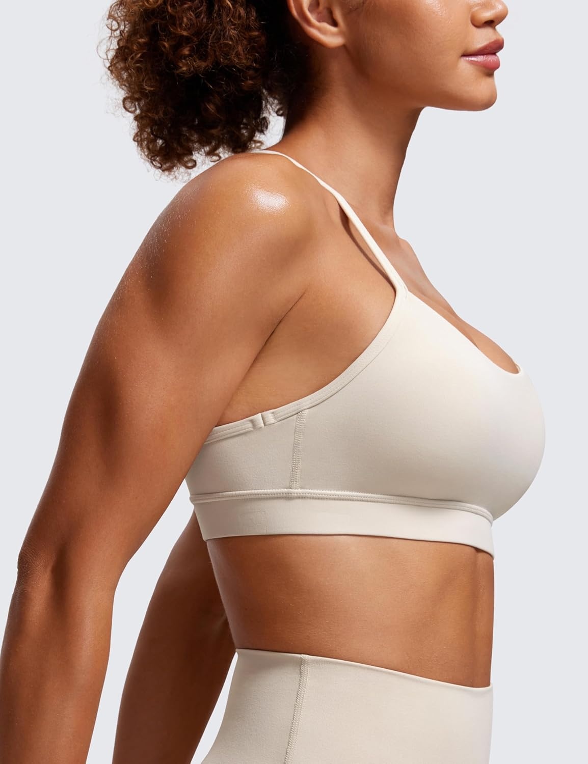 image:imageCRZ YOGA Butterluxe Y Back Sports Bras for Women Padded Racerback Low Impact Spaghetti Thin Strap Workout Yoga TopMojave Tan