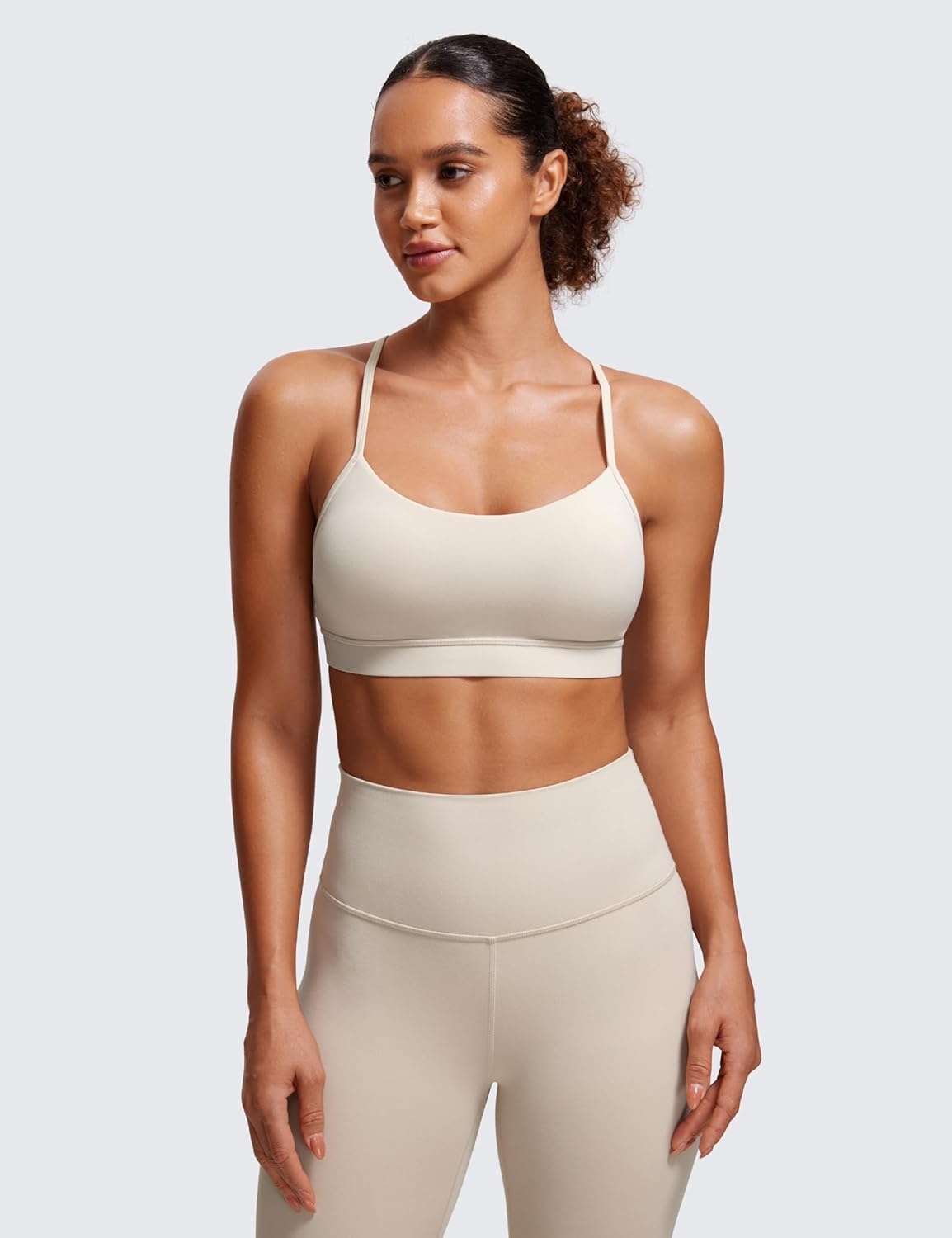 image:imageCRZ YOGA Butterluxe Y Back Sports Bras for Women Padded Racerback Low Impact Spaghetti Thin Strap Workout Yoga TopMojave Tan