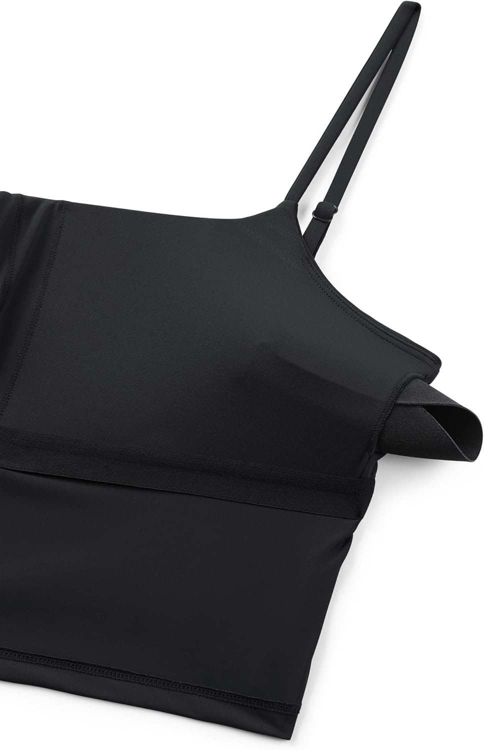 image:imageCRZ YOGA Cami Strap Bikini Tops for Women Padded Scoop Neck Longline Swimsuit Adjustable Bathing Suit Crop TankiniBlack