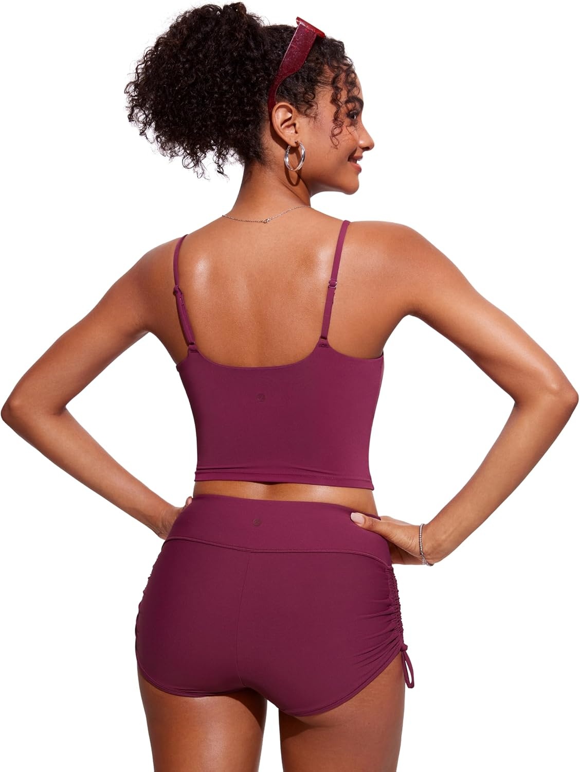 image:imageCRZ YOGA Cami Strap Bikini Tops for Women Padded Scoop Neck Longline Swimsuit Adjustable Bathing Suit Crop TankiniFuchsia
