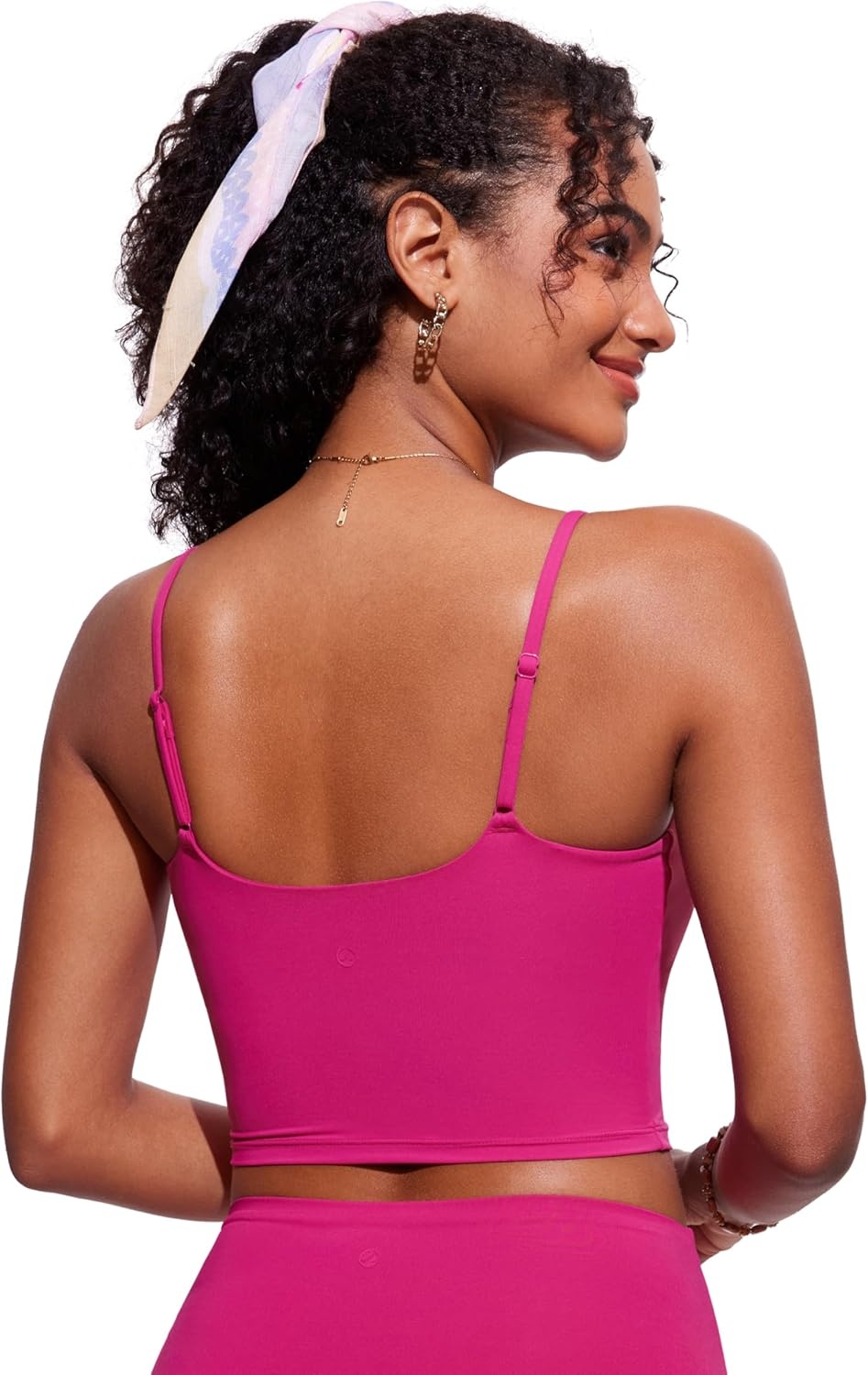 image:imageCRZ YOGA Cami Strap Bikini Tops for Women Padded Scoop Neck Longline Swimsuit Adjustable Bathing Suit Crop TankiniGranita Pink