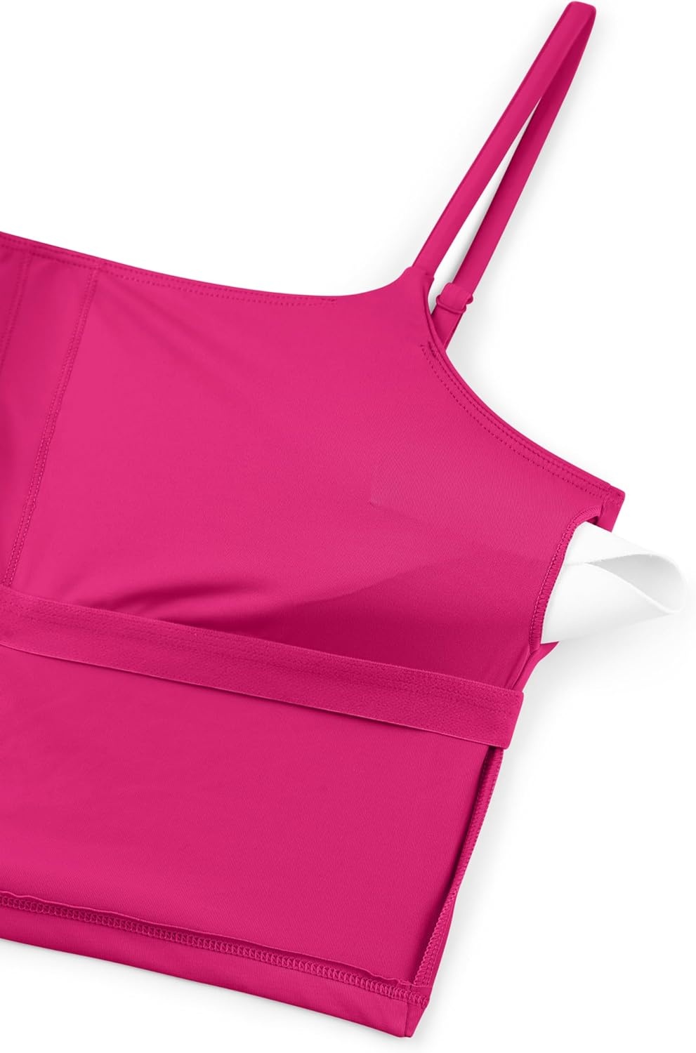 image:imageCRZ YOGA Cami Strap Bikini Tops for Women Padded Scoop Neck Longline Swimsuit Adjustable Bathing Suit Crop TankiniGranita Pink